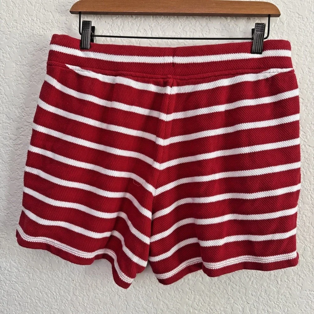 Talbots Beach Terry Shorts Luna Red White Stripe Drawstring Women Size M